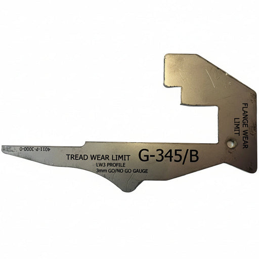 Metal tire gauge with 'G-345/B' marking on a white background