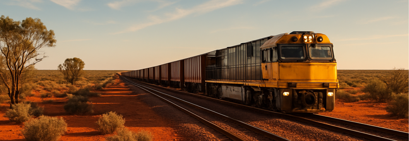 photo of train on track in outback Australia